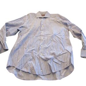 Etro Milano Mens Blue Striped Long Sleeve Button Down Dress Shirt Size 41 Italy